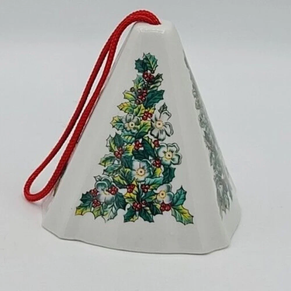 Vintage Jasco Festive Porcelain Christmas Ornament Holly Tree
